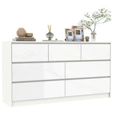 7 Drawer Dresser for Bedroom, 55 Inch Modern Dresser with High Gloss Drawers, Large Wood Chest of Drawer, White/Black Jonine&
