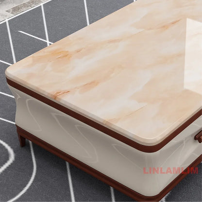 Marble & Wood Living Room Furniture Set — Coffee Table, TV Stand & Side Cabinets