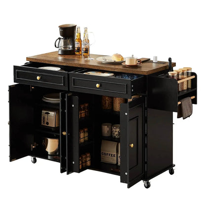 The Kitchen That Moves With You — 60" Rolling Island Cart with Power Outlet