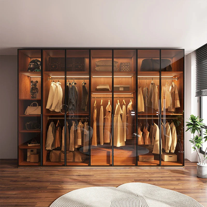 Modern Glass Wardrobe — L-Shaped Corner Closet with Luxury Storage