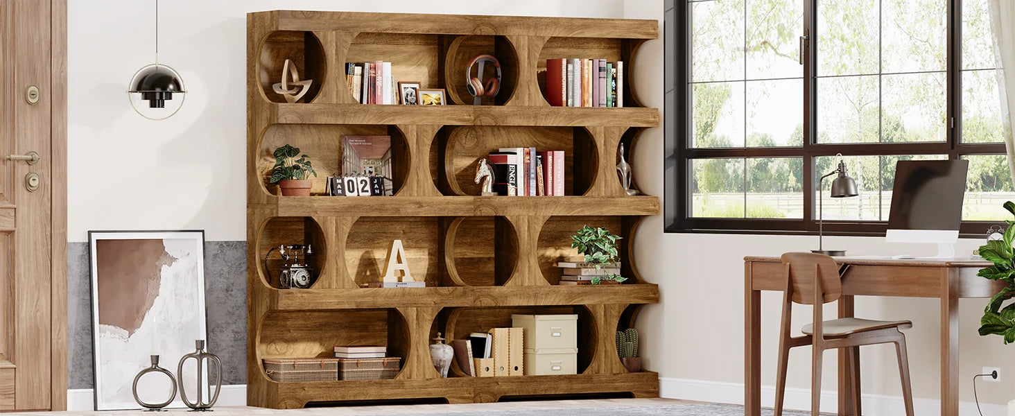 Tribesigns 71" Tall Bookcase, 4-Tier S-Shaped Bookshelf, Wood Decorative Storage Shelving, Modern Freestanding Display Shelves