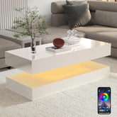 Modern Stylish Coffee Table with LED lights, Double-Layer Design for Living Room Coffee Table with 2 Storage Drawers Jonine&