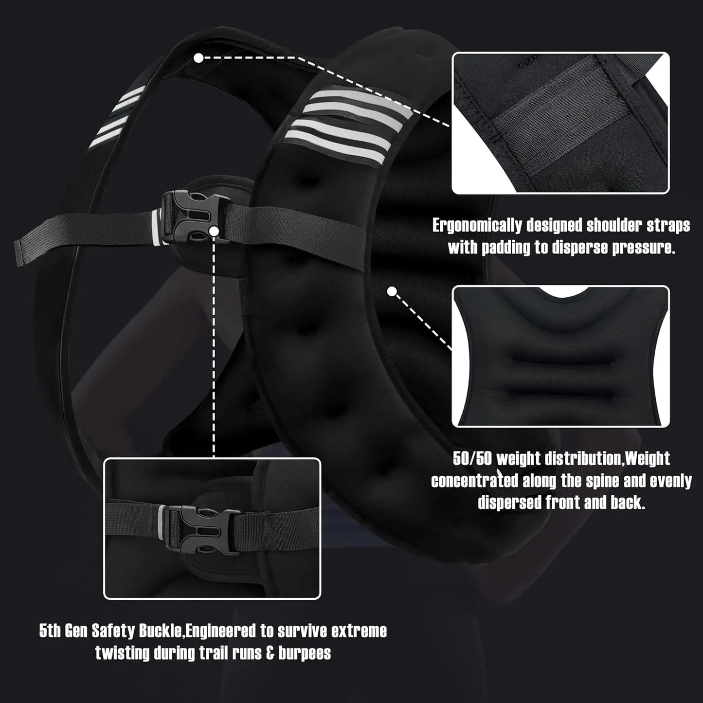 12lb Weighted Vest with Reflective Stripe — Running, Strength Training & Muscle Building