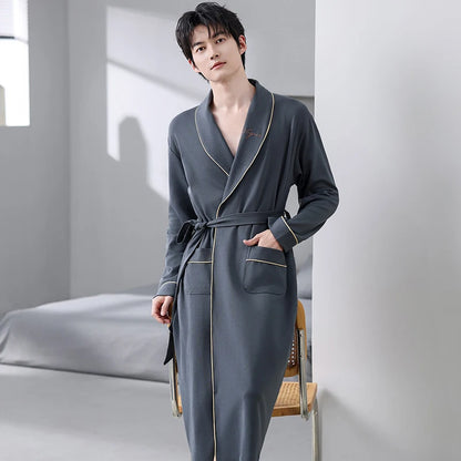 His Moment to Unwind — 100% Cotton Kimono Bathrobe for Men