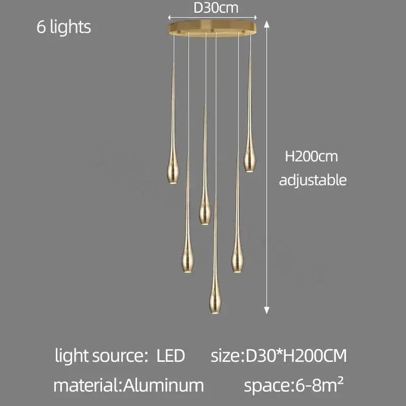 Golden Branch Staircase Chandelier — Multi-Light Pendant for Duplex &amp; Statement Spaces Jonine&