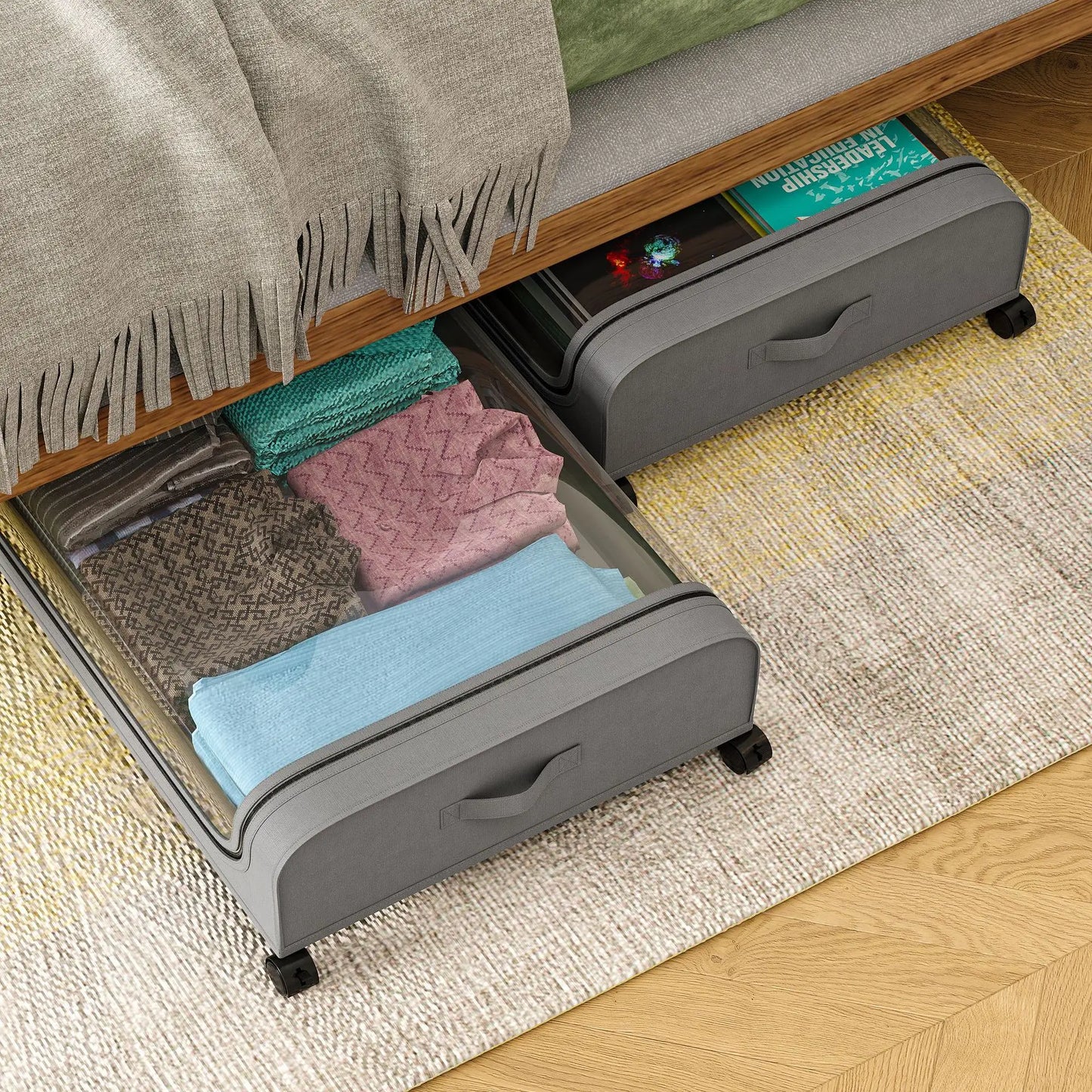Under-Bed Rolling Storage Organizer with Wheels — Dust-Proof Drawer
