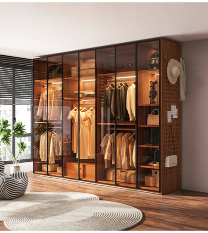 Modern Glass Wardrobe — L-Shaped Corner Closet with Luxury Storage