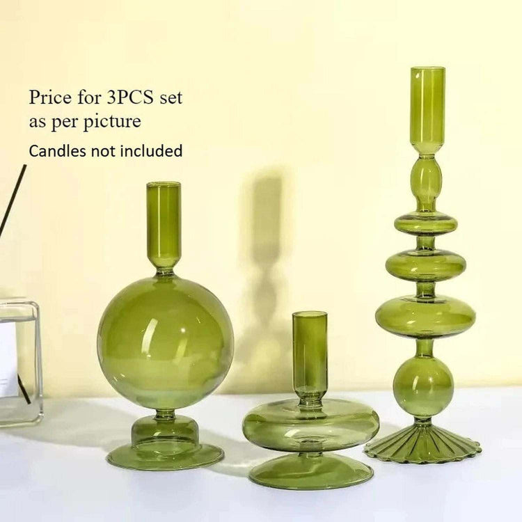 Colored Glass Candle Holder Set of 3 — Romantic Modern Home Décor