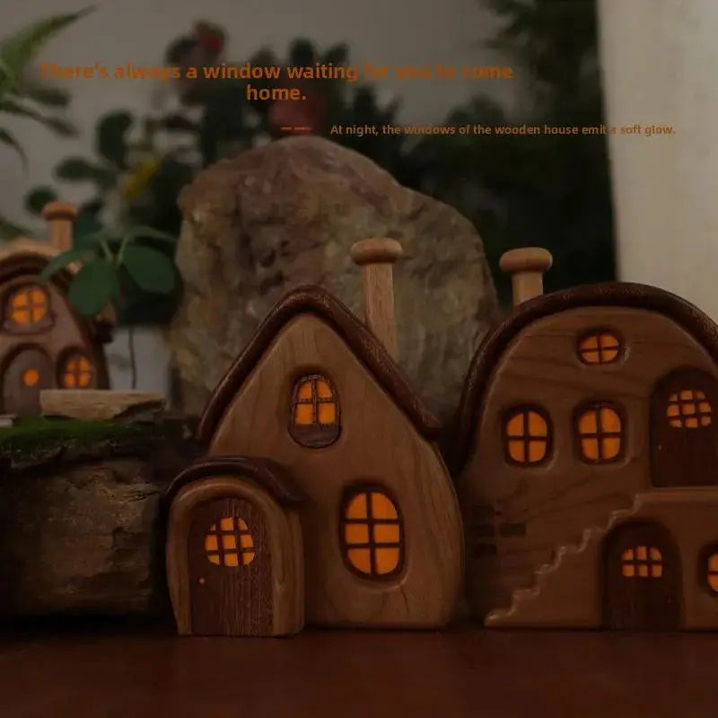 Nordic Style Wooden House Ornaments Miniature Landscape Creative Cute Gifts Home Decor Wooden Building Desktop Decorations Jonine&