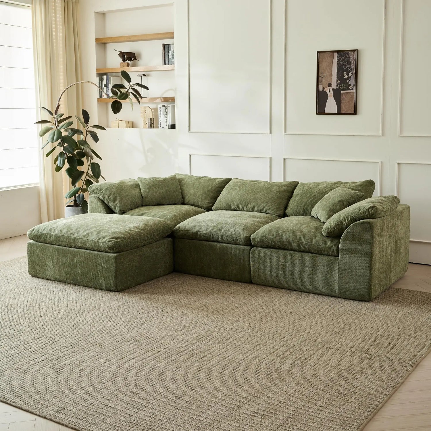 The Cloud Sofa — 109" Oversized L-Shaped Chenille Sectional with Ottoman