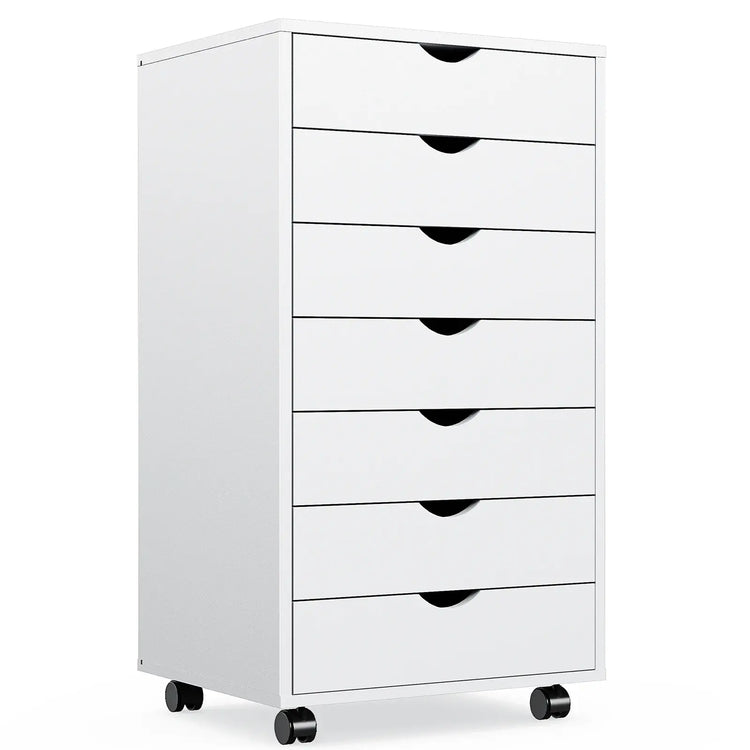 JHK 7 Drawer Chest Dressers Nightstand Storage Cabinet Wooden File Office Mobile Cabinet Wheels Living Room Organizer Rolling Jonine&