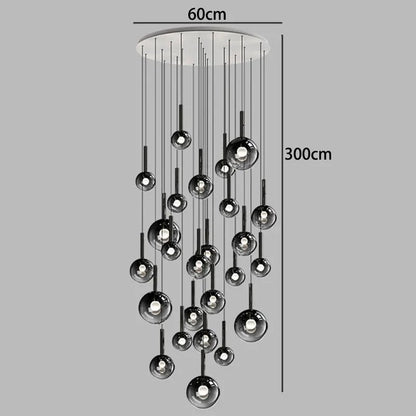 Nordic Stair Chandelier — Living & Dining Room Pendant Ceiling Light featuring multiple modern glass orbs suspended at varying heights, creating a sculptural statement lighting piece ideal for luxury home décor.