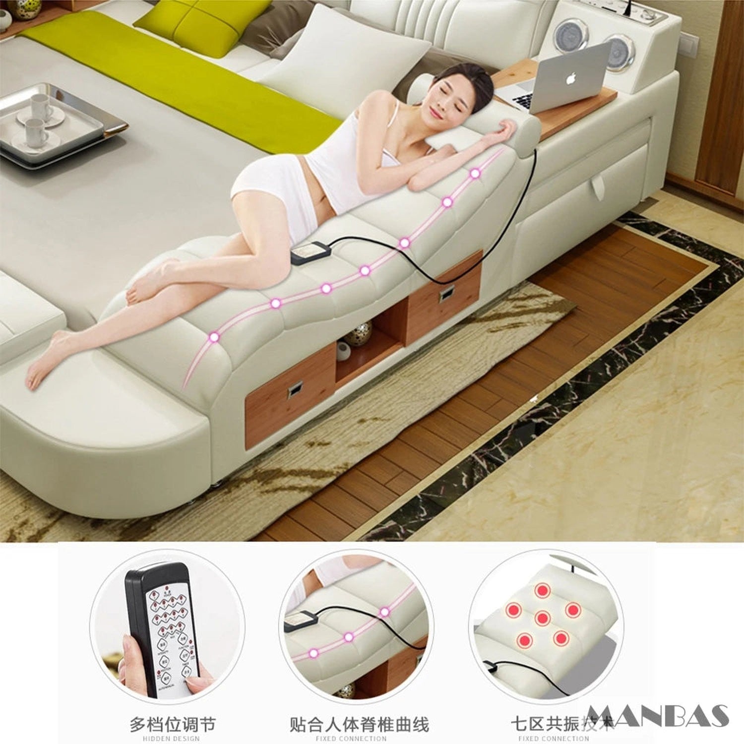 The Everything Bed — Upholstered Platform Bed with Drawers, LED Lighting &amp; Bluetooth Speaker