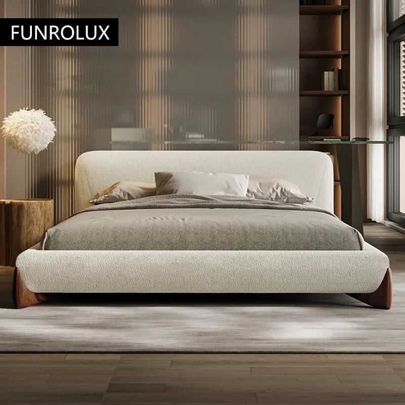 Japanese Tatami Platform Bed — Minimalist Fabric Upholstered Frame