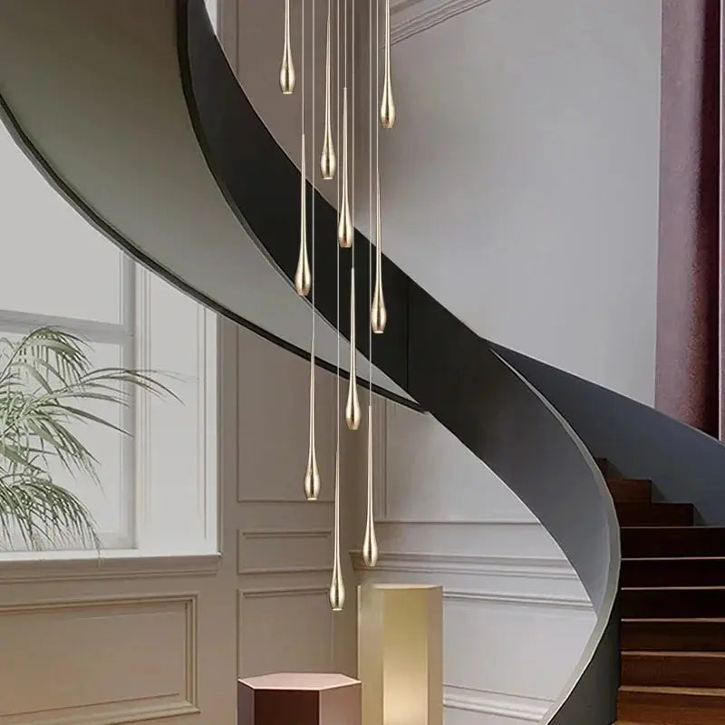 Golden Branch Staircase Chandelier — Multi-Light Pendant for Duplex &amp; Statement Spaces Jonine&