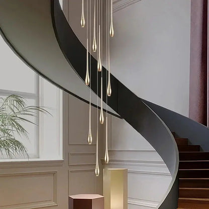 Golden Branch Staircase Chandelier — Multi-Light Pendant for Duplex &amp; Statement Spaces Jonine&