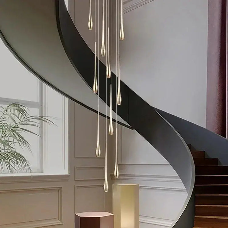Golden Branch Staircase Chandelier — Multi-Light Pendant for Duplex & Statement Spaces Jonine&