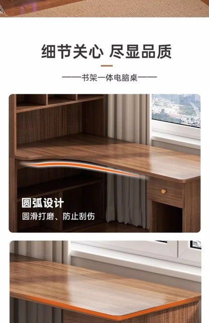 L-Shaped Corner Desk with Bookshelf — Dual Monitor & Home Office