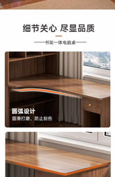 L-Shaped Corner Desk with Bookshelf — Dual Monitor & Home Office