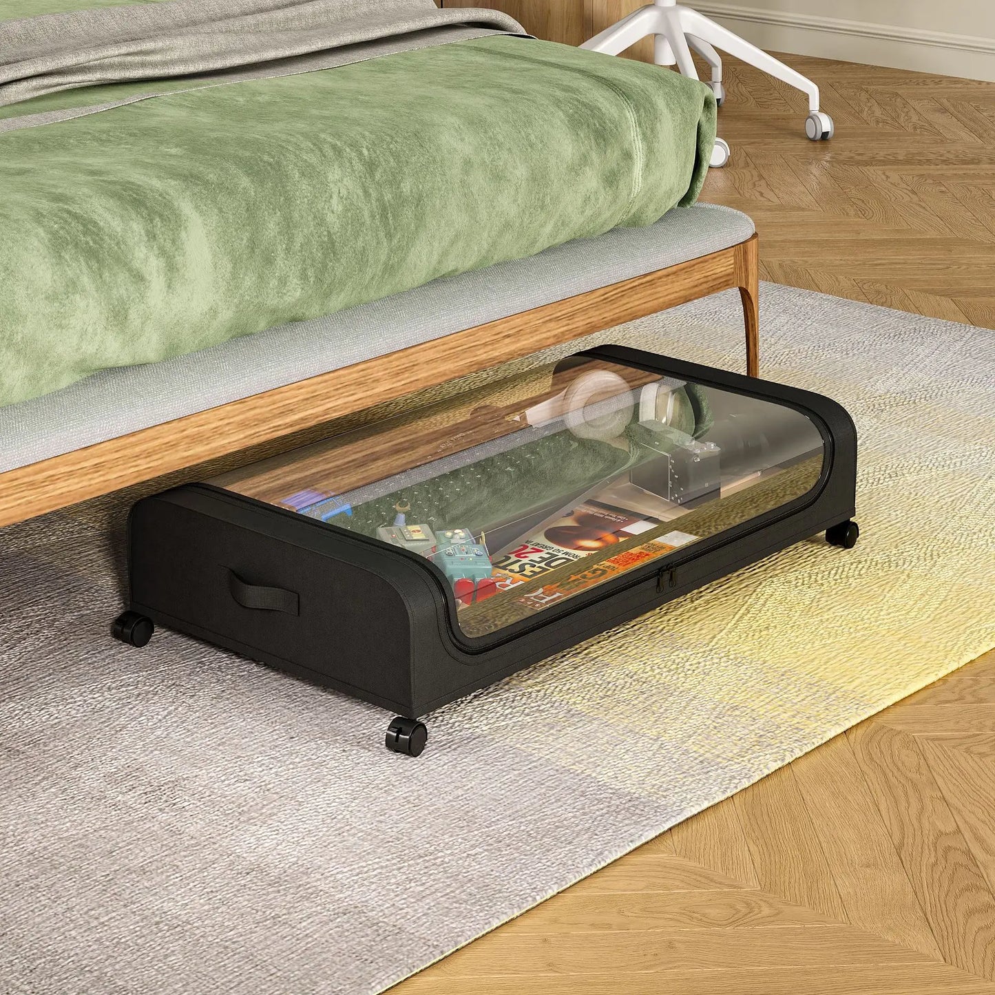 Under-Bed Rolling Storage Organizer with Wheels — Dust-Proof Drawer