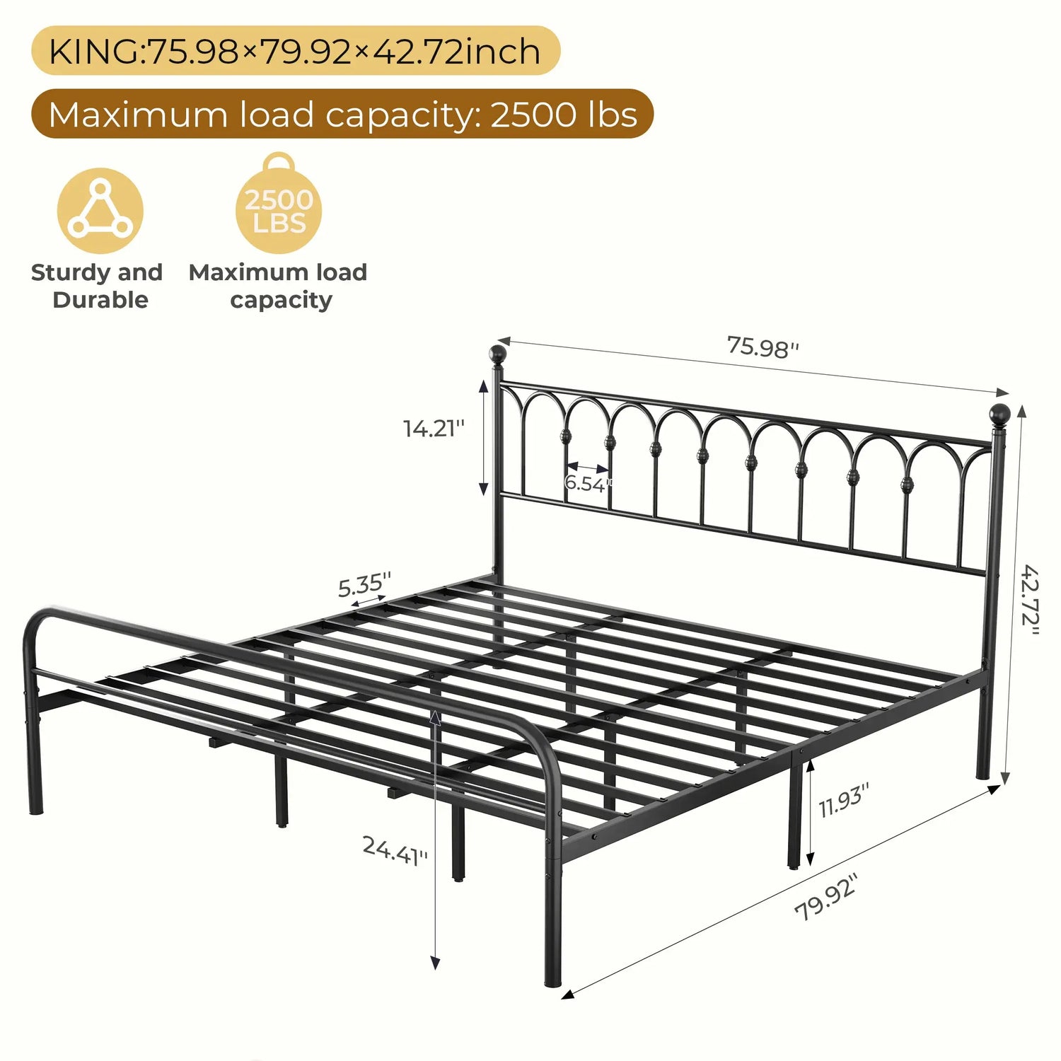 JHK Square Metal Platform Bed Frame Heavy Duty with 11.9" Under-Bed Storage No Box Spring Needed Easy Assembly For Living Room Jonine&