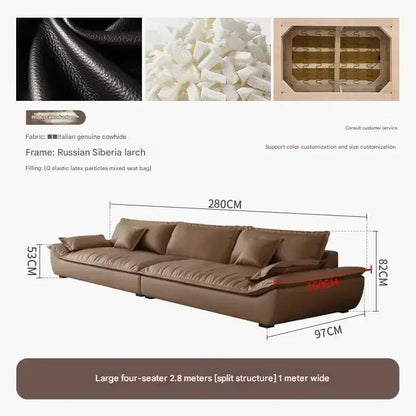 Luxury Genuine Leather Sofa — Designer Modular Living Room Seating