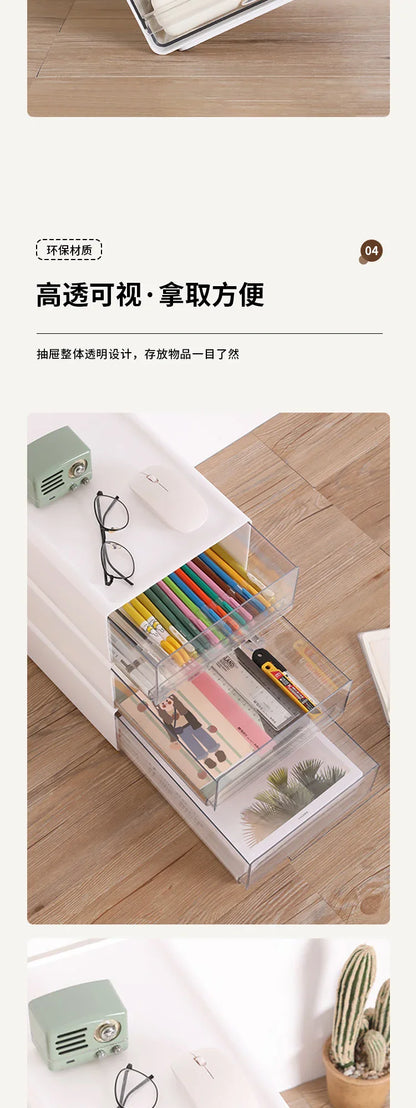2/3pcs Office Table Clear Storage Boxes Drawer Type Office Workstation A4 File Organizer Storage Box Study Stack Storage Cabinet