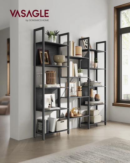 VASAGLE Bookshelf, 14 Shelves, Metal Rack for living room Study office Industrial Design