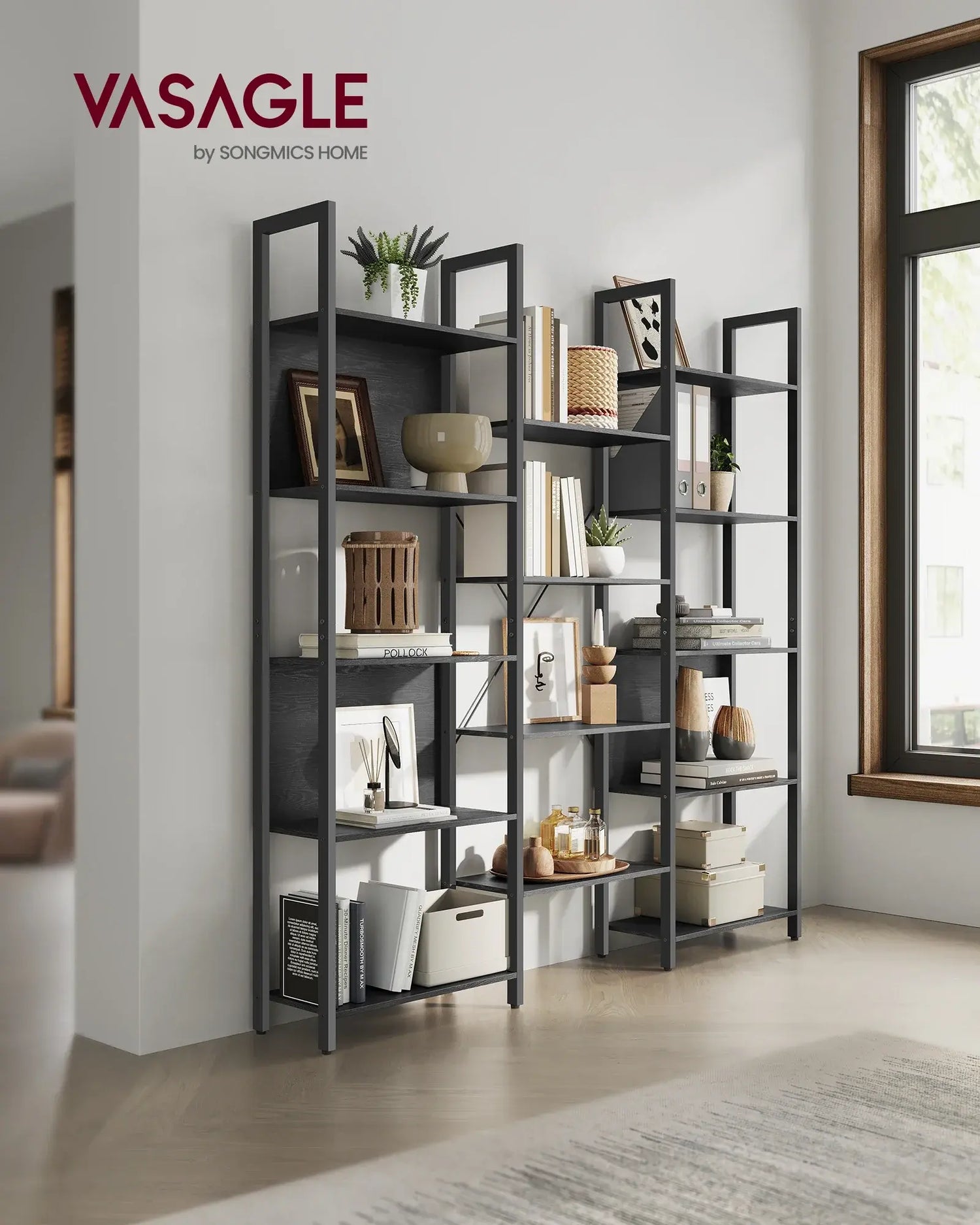 VASAGLE Industrial Bookcase - 14 Shelves Display Rack (Vintage Brown)
