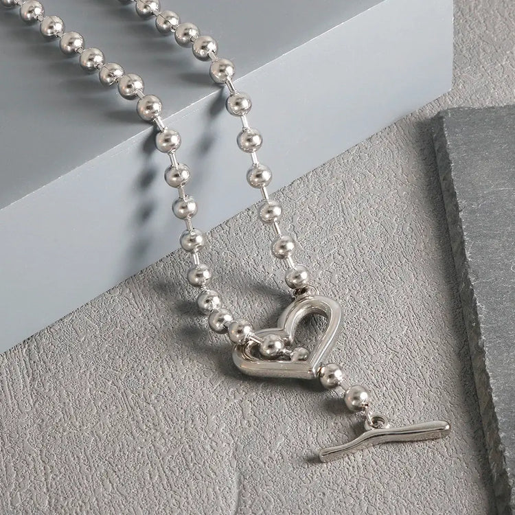 Gold Heart Toggle Necklace — Beaded Chain Gift for Her
