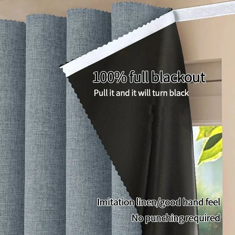 No-Drill Blackout Curtains — Self-Adhesive Bedroom Window Panels