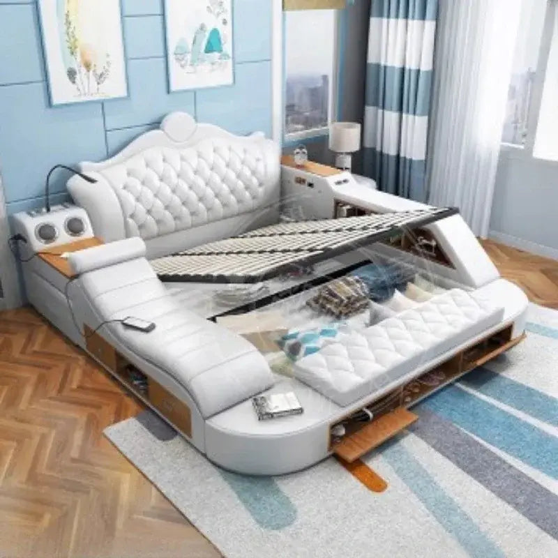 Headboard Storage Double Bed Queen Drawers King Size Smart Bed Luxury Princess Modern Letto Matrimoniale Bedroom Furniture Jonine&