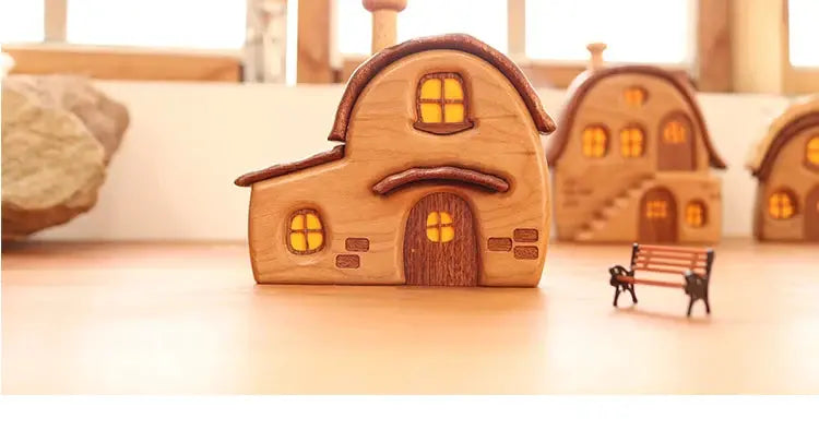 Nordic Style Wooden House Ornaments Miniature Landscape Creative Cute Gifts Home Decor Wooden Building Desktop Decorations Jonine&