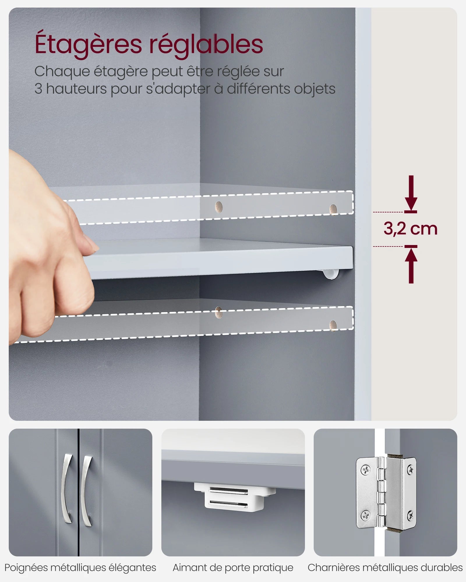 VASAGLE Bathroom Wall Cabinet — Wall-Mounted Storage with Adjustable Shelves