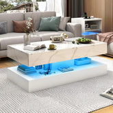 Modern Stylish Coffee Table with LED lights, Double-Layer Design for Living Room Coffee Table with 2 Storage Drawers Jonine&