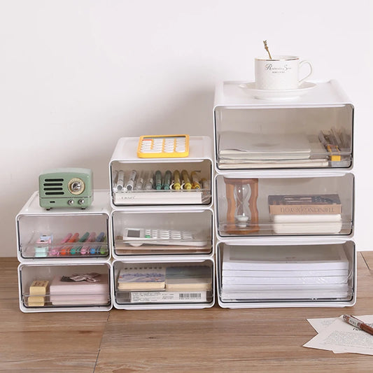 Desk Done Right — Clear Stackable Drawer Organizer for A4 Files & Office Supplies