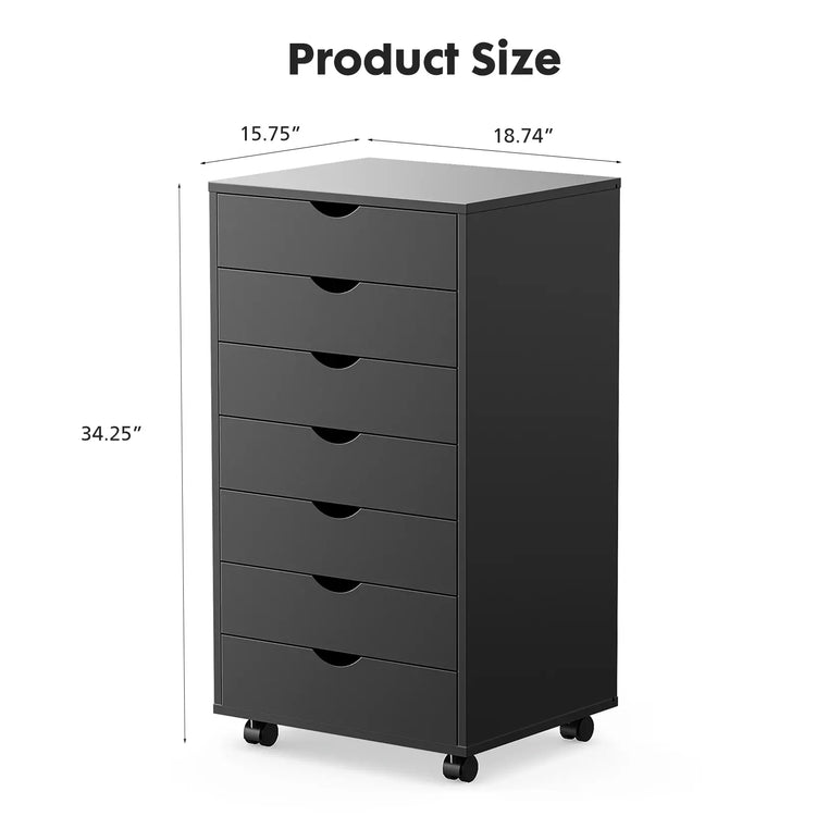 JHK 7 Drawer Chest Dressers Nightstand Storage Cabinet Wooden File Office Mobile Cabinet Wheels Living Room Organizer Rolling Jonine&