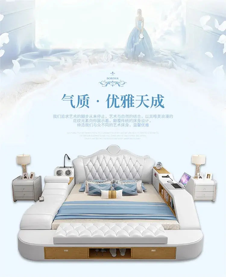 Headboard Storage Double Bed Queen Drawers King Size Smart Bed Luxury Princess Modern Letto Matrimoniale Bedroom Furniture Jonine&