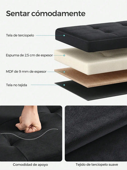 SONGMICS Foldable Storage Ottoman: 38 x 110 x 38 cm Cube Bench (300 kg capacity) for Living Room, Bedroom