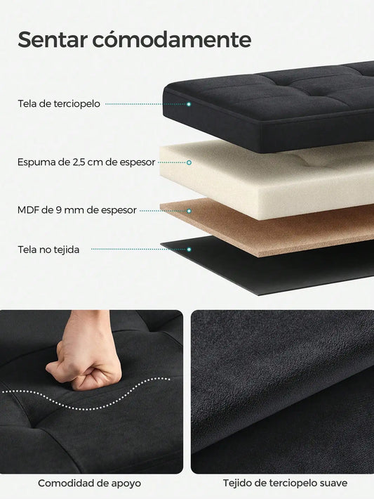 SONGMICS Foldable Storage Ottoman: 38 x 110 x 38 cm Cube Bench (300 kg capacity) for Living Room, Bedroom