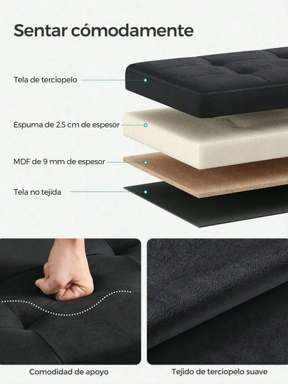 SONGMICS Foldable Storage Ottoman: 38 x 110 x 38 cm Cube Bench (300 kg capacity) for Living Room, Bedroom Jonine&
