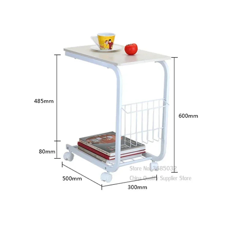 2-Tier Iron Rolling Side Table — Movable Sofa & Coffee Stand