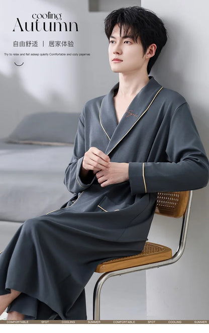 His Moment to Unwind — 100% Cotton Kimono Bathrobe for Men