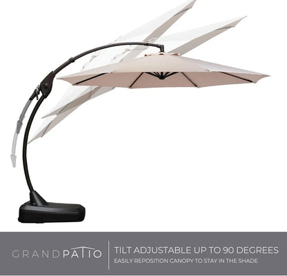 12FT Outdoor Cantilever Umbrella Large Round Aluminum Offset Umbrella with Base for Garden Deck Patio