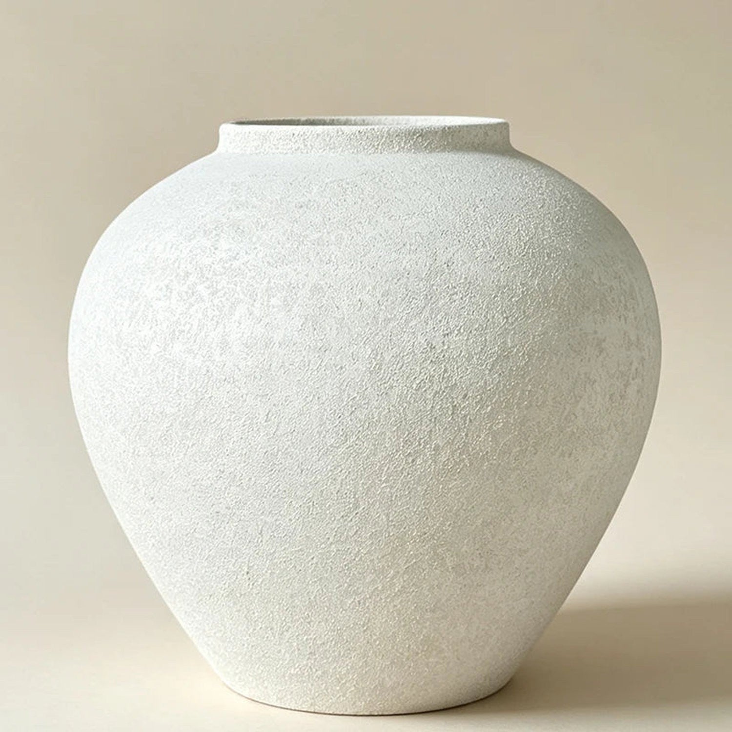 Stone-Texture Round Vase — Large Rustic Centerpiece