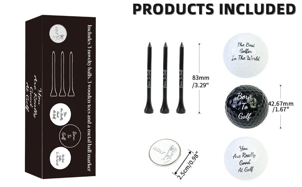 Novelty Golf Gift Set for Men — Balls, Tees & Ball Marker
