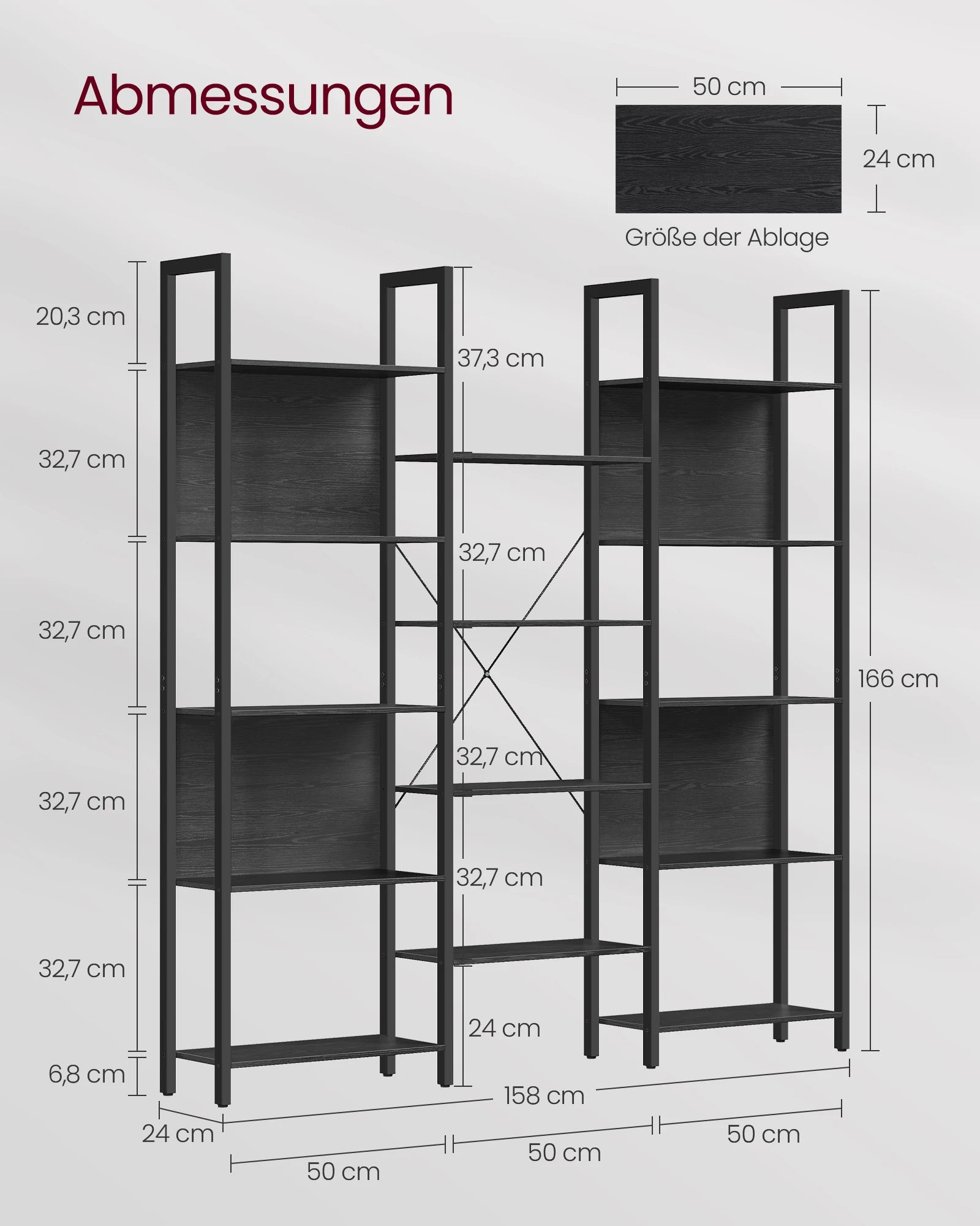 VASAGLE Bookshelf, 14 Shelves, Metal Rack for living room Study office Industrial Design
