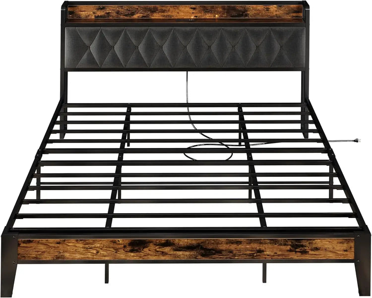 ANCTOR Twin/TwinXL/Full/Queen/King/CaliforniaKing Bed Frames, Storage Headboard with Outlets, No Noise, No Box Springs Needed Jonine&