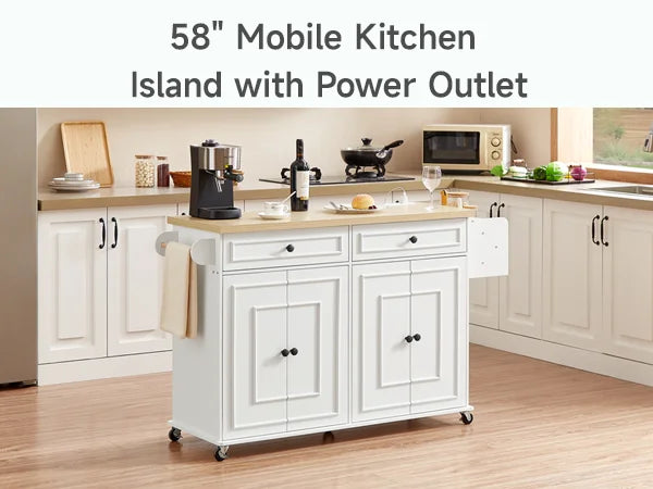 The Kitchen That Moves With You — 60" Rolling Island Cart with Power Outlet