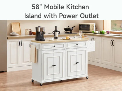 The Kitchen That Moves With You — 60" Rolling Island Cart with Power Outlet